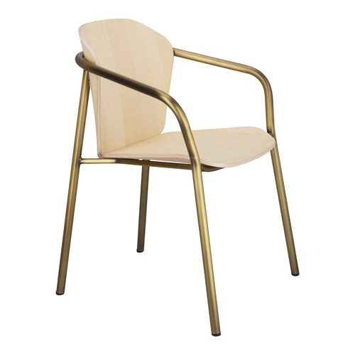 Jídelní židle Finn dřevěná s područkami na zlatých nohách moderní SCAB Design