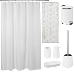 Sada koupelnových doplňků Colors bílá s keramickou mýdlenkou do koupelny