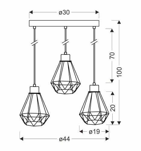 Stropní lustr loftový Primo černý se zlatem 3bodový nastavitelný do obýváku