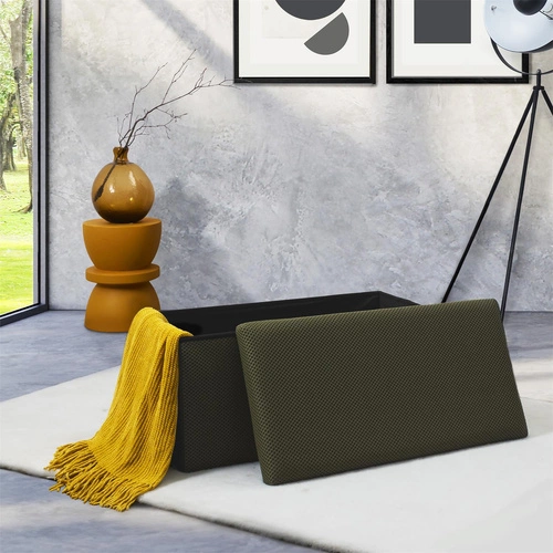 Obdélníková taburetka s úložným prostorem Velse Atom Intesi moderní skládací do předsíně khaki 76 cm