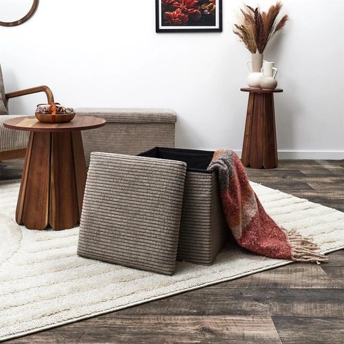 Skládací taburet s úložným prostorem Intesi Vels Scott šedý sametový do obýváku a předsíně 38x38