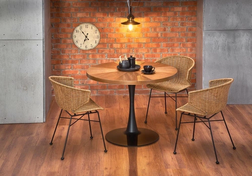 Jídelní kulatý stůl Carmelia 100 cm moderní ořech černá deska na jedné noze Intesi