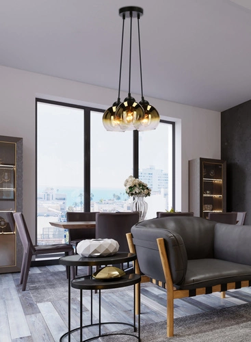 Závěsné svítidlo Nubia 3bodové černé a zlaté koule do obýváku, nad stůl nebo kuchyňský ostrůvek