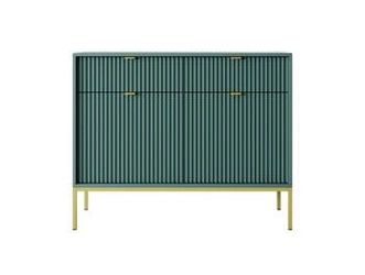 Zelená rýhovaná komoda na zlatých nohách 104 cm moderní do obýváku Intesi