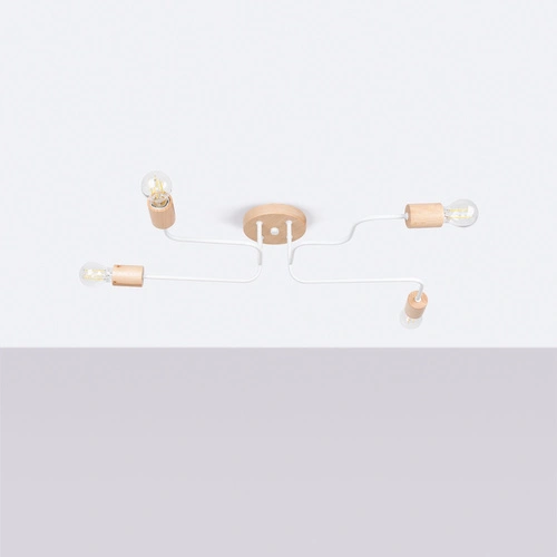 Loftový lustr TIMBO 4 bílý s dřevem do obýváku a jídelny 4 světla SOLLUX