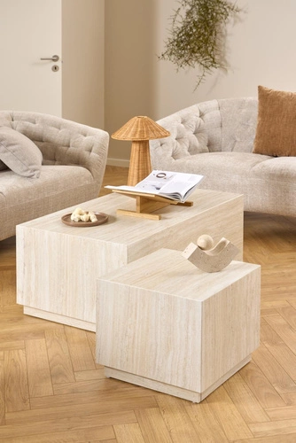 Sada 2 konferenčních stolků Dice travertin moderní do obýváku obdélníkový a čtvercový