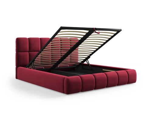 Čalouněná postel Bellis červený samet 140x200 s úložným prostorem do ložnice glamour