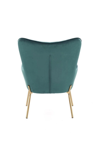 Moderní zelené křeslo ušák Cabres do obýváku s područkami na zlatých nohách