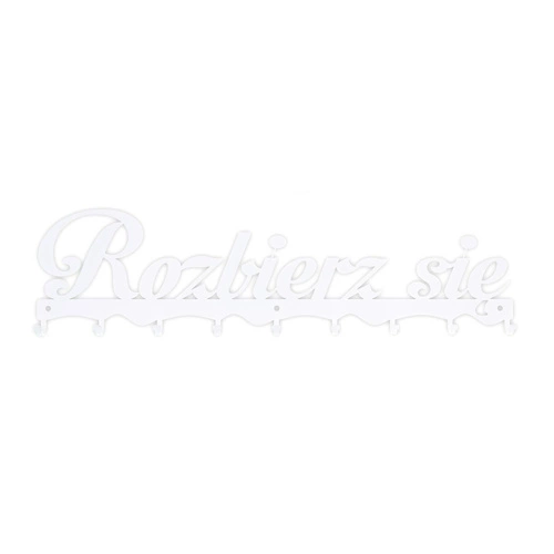 Intesi Rozbierz se bílý moderní kovový nástěnný věšák do předsíně s nápisem