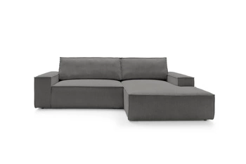 Rohová rozkládací pohovka Molde M pravá, manšestrová šedá s úložným prostorem do obýváku Intesi