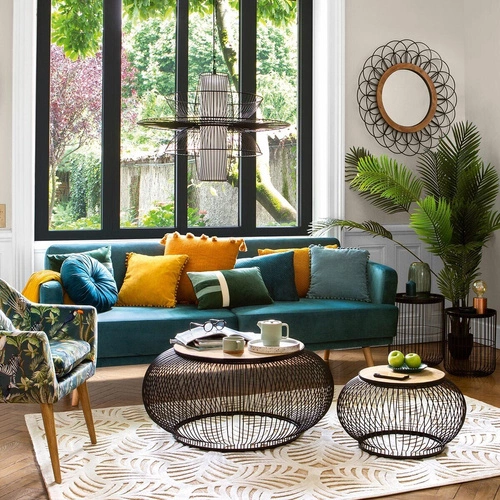 Modrá rozkládací pohovka Jack pro 3 osoby s funkcí spaní, sametová do obýváku Atmosphera