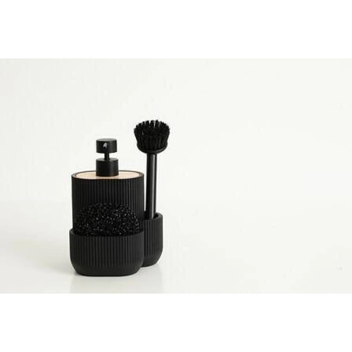 Dávkovač na mycí prostředek Blackwood černý s houbičkou a kartáčem do kuchyně 5five