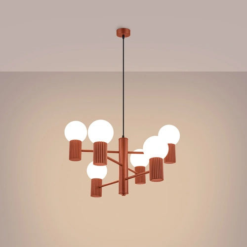 Moderní lustr HALO 6 okrově červený do obýváku a jídelny hliník 64 cm