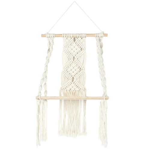 Závěsná boho polička na dekorace Intesi Boho béžová dřevěná macramé do obýváku a ložnice