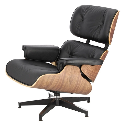 Kožené otočné křeslo Vip Lounge černé s područkami, moderní do obýváku