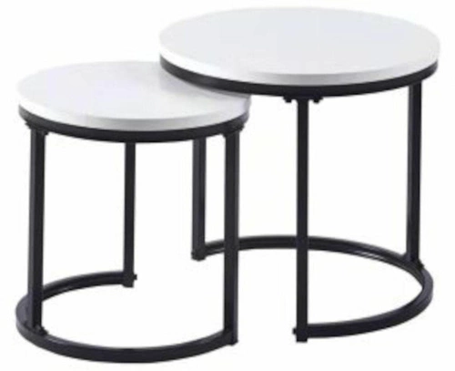 Sada 2 kulatých konferenčních stolků Mirra bílý loftový do obýváku se zasouváním