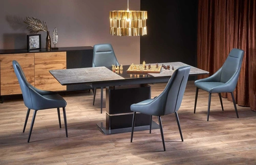 Rozkládací jídelní stůl Martini moderní skleněný šedá deska černé nohy 160–200 cm