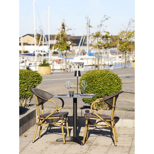 Židle Calda boho tmavě hnědá s područkami do jídelny a na terasu