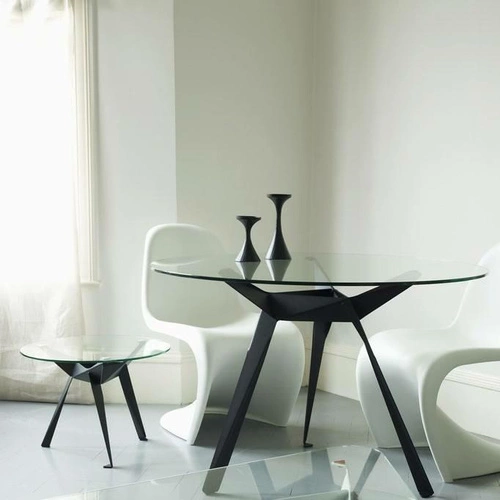 Kulatý skleněný stůl Troy 90 cm černý moderní do jídelny a obýváku loftový