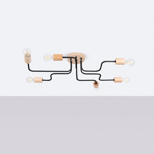 Loftový lustr TIMBO 6 černý dřevěný do obýváku a jídelny od SOLLUX LIGHTING