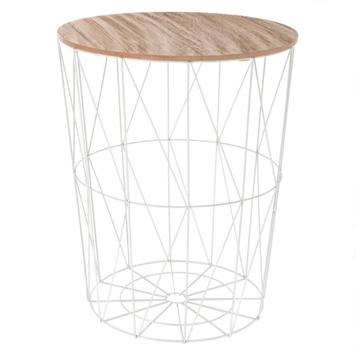 Kulatý konferenční stolek Kumi bílý s přírodní deskou skandinávský vysoký do obýváku Atmosphera