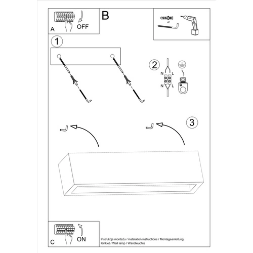 Betonové nástěnné svítidlo Vega 50 cm šedé moderní do obýváku a ložnice Sollux Lighting