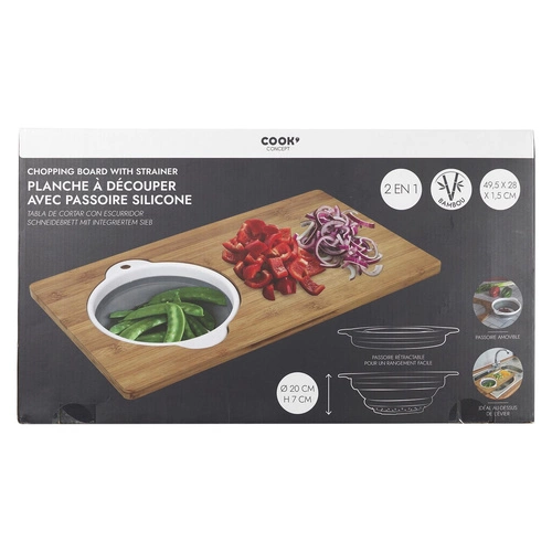 Intesi bambusové prkénko na krájení se sítkem na zeleninu a ovoce moderní 49,5x28 cm