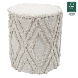 Béžový kulatý taburet Mirage čalouněný v boho stylu do obýváku a ložnice 41 cm