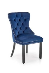 Jídelní židle Charlotte Intesi čalouněná sametem v námořnické modři s dřevěnými nohami glamour