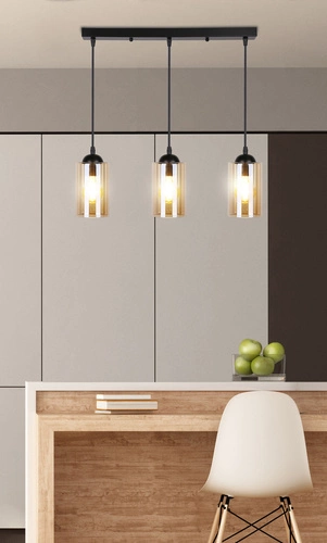 Závěsná lampa Bistro černá 3x40W E27 stínítko hnědé