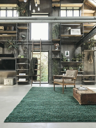 Vlněný koberec do obýváku Cobble zelený 250x350 cm moderní měkký ručně tkaný