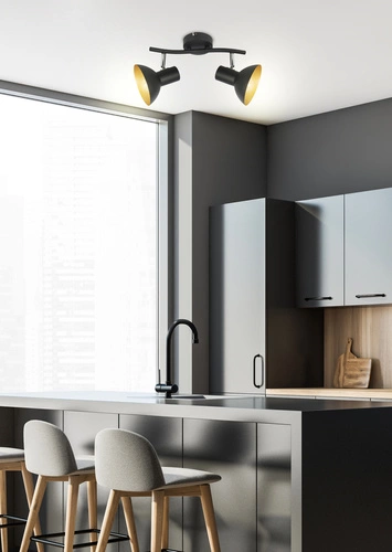 Stropní svítidlo Diso černé zlaté nastavitelné 2bodové do obýváku a ložnice 38 cm