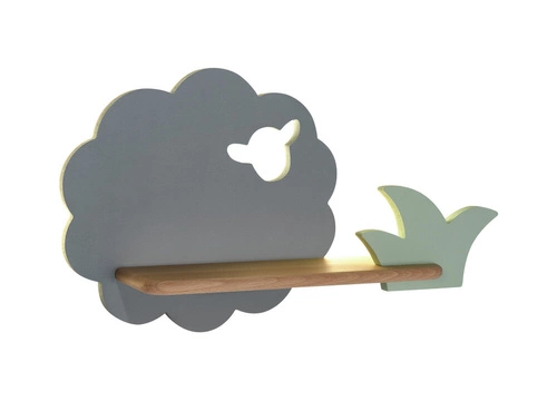 Nástěnné LED svítidlo Sheep 5W šedo-zelené, klasické dřevěné do dětského pokoje