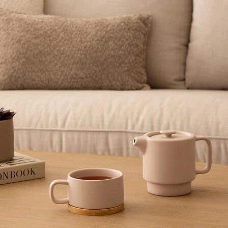 Keramická konvice na čaj Nature 5five simply smart béžová s bambusovým podtáckem 400 ml