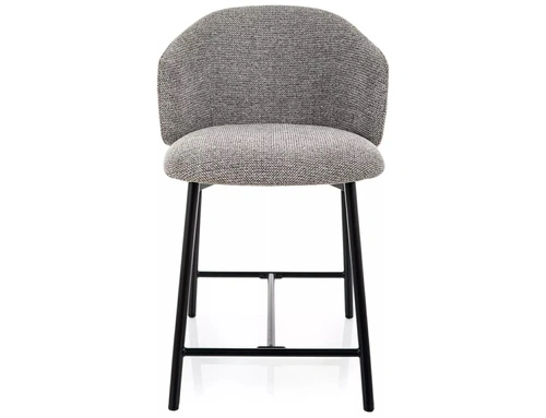 Barová židle Tacoma šedá čalouněná s opěrkou na černých nohách