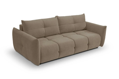 Rozkládací trojmístná pohovka Bode s úložným prostorem a funkcí spaní hnědá do obýváku