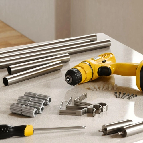 Jednoduchá garnýž Umbra Zen nastavitelná 81–162 cm nikl moderní do obýváku nebo ložnice