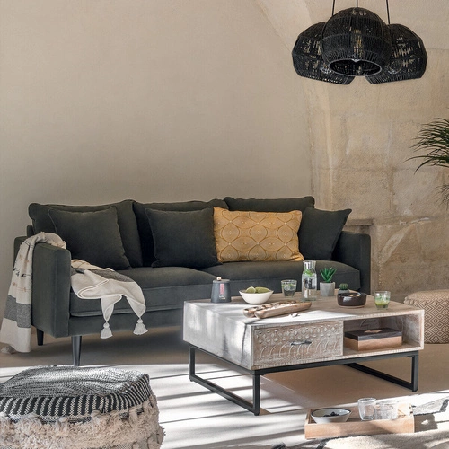 Třímístná sametová pohovka Candice tmavě zelená vodoodpudivá do obývacího pokoje moderní Atmosphera