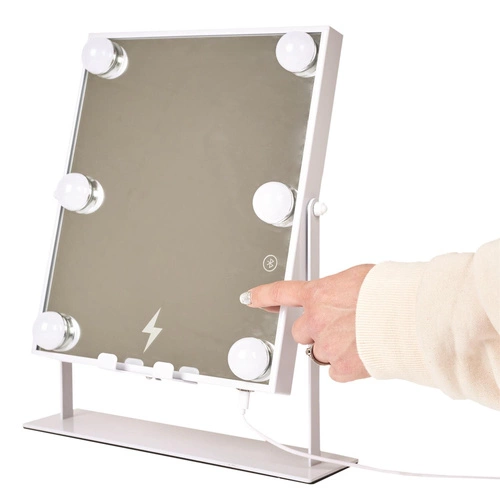 Intesi LED stojací kosmetické zrcadlo s reproduktorem a nabíječkou bílé obdélníkové