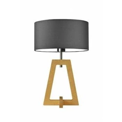 Noční lampička Clio šedá moderní s látkovým stínidlem a dubovou základnou do ložnice LYSNE