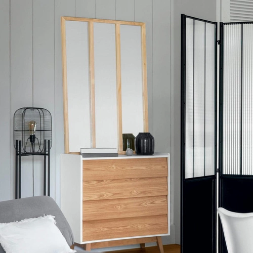 Obdélníkové závěsné zrcadlo do koupelny v dřevěném rámu 76x116 cm Atmosphera