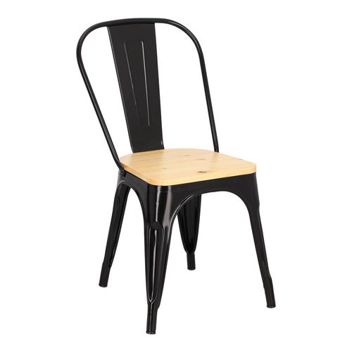 Jídelní židle Paris Wood D2.DESIGN černá kovová s dřevěným sedákem borovice