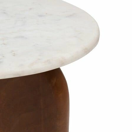 Kulatý konferenční stolek Nanda bílý mramor a mangové dřevo moderní do obýváku