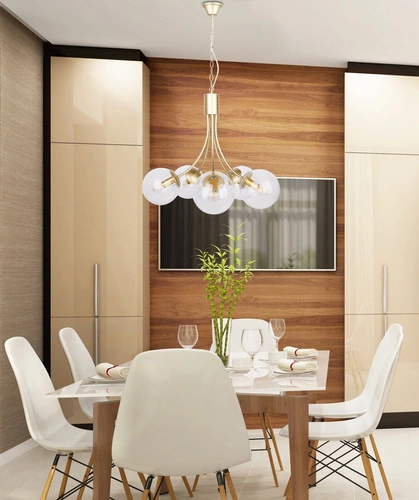 Závěsné svítidlo koule Dani zlaté sklo 5 světel nad stůl do obýváku glamour 60 cm