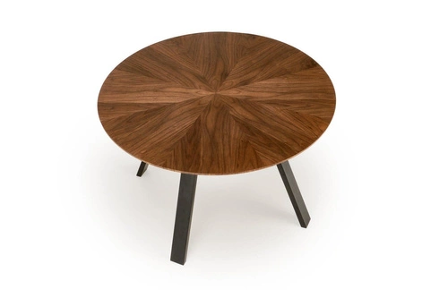 Jídelní kulatý stůl Ralik 120 cm ořechový s černými nohami moderní industriální