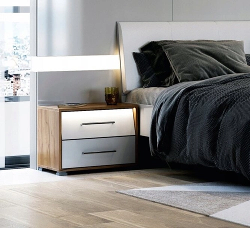 Noční stolek Intesi Madera 54,4 cm dub/bílá se 2 zásuvkami a LED osvětlením v moderním stylu