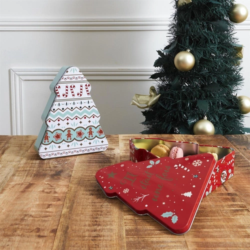 Kovová krabička vánoční stromeček zelený