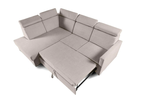 Rohová rozkládací pohovka Mils XL béžová moderní do obýváku s úložným prostorem levá