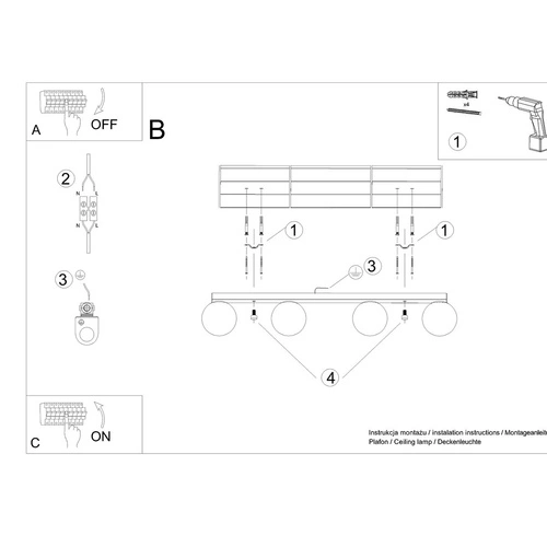 Moderní stropní svítidlo YOLI 4 černé kovové do obýváku a ložnice SOLLUX LIGHTING