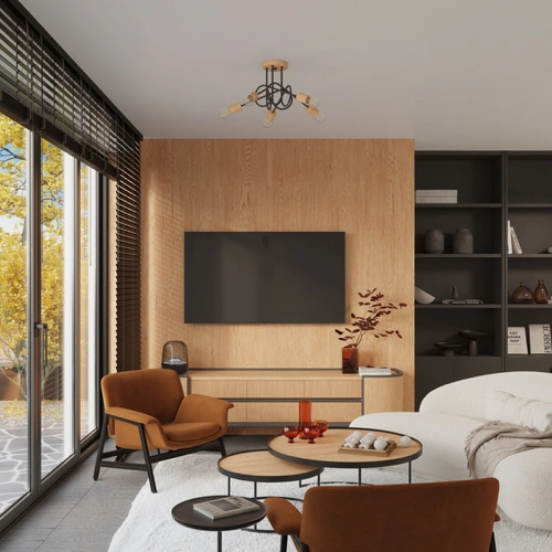 Stropní lustr do obýváku EMBER 3 černý minimalistický s dřevem 3-bodový Sollux Lighting